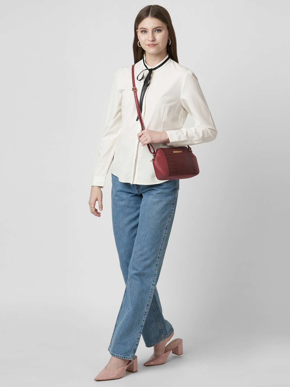 Image of Caprese York Sling Small Cherry Red Bag for Women Sling Bag