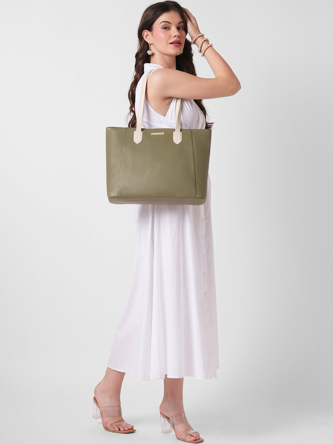 Image of Caprese Devon Tote Large Olive Green Bag for Women Shoulder Bag
