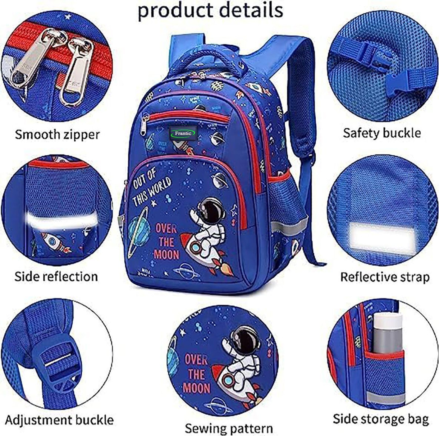 Image of Frantic Printed Kids School Bag for Daily Use(4Zipper Blue Moon 25 Print 1M) Waterproof Backpack