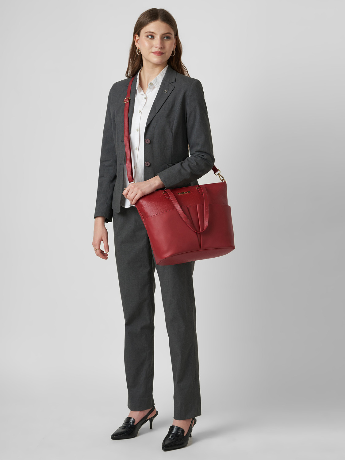 Image of Caprese Ostrich Tote Large Cherry Red Bag for Women Shoulder Bag