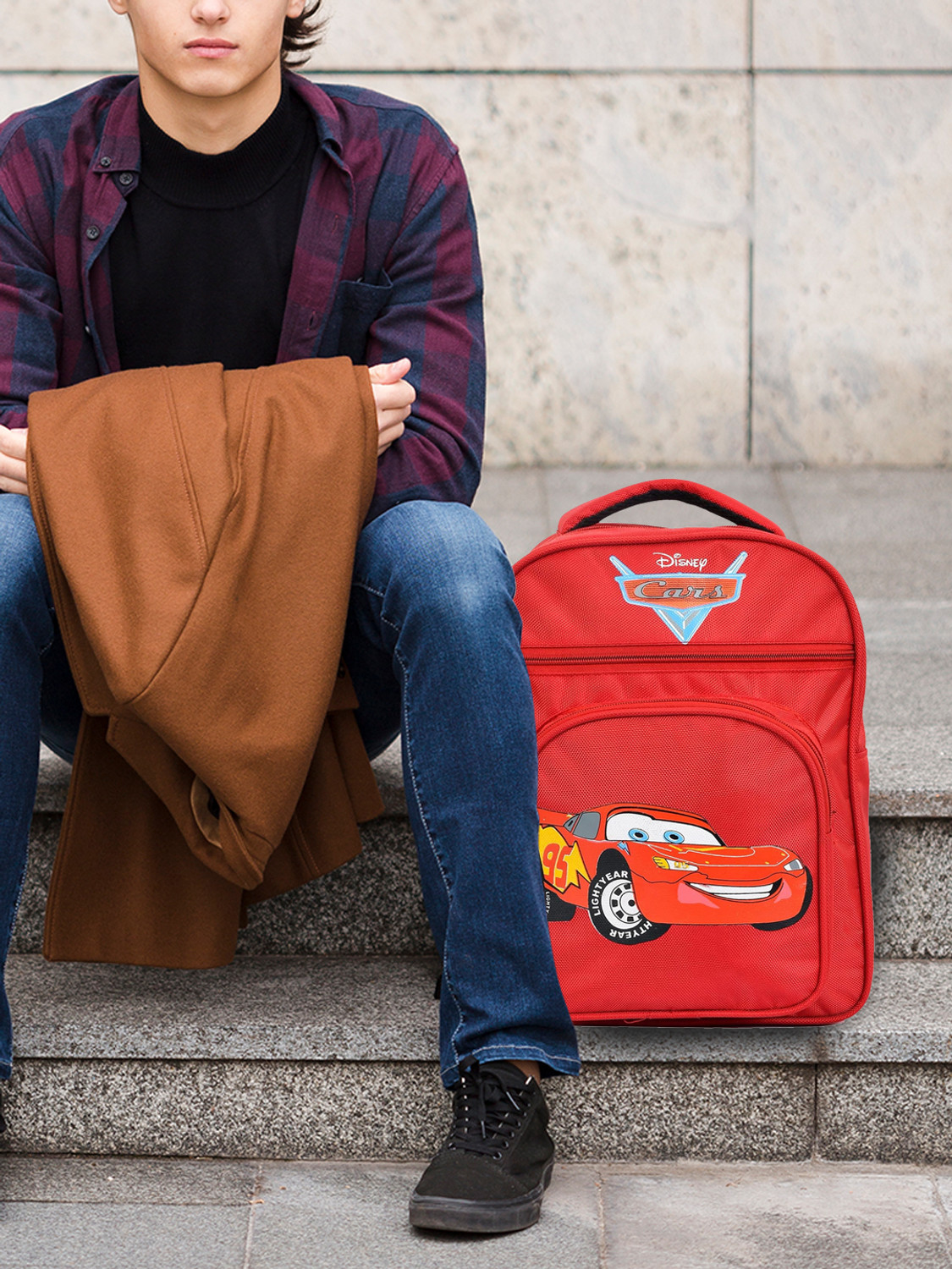 Image of HOMESTIC by Kuber Industries Disney Cars Print 14 inch Waterproof Polyster School Bag /Backpack for Kids (Red) School Bag