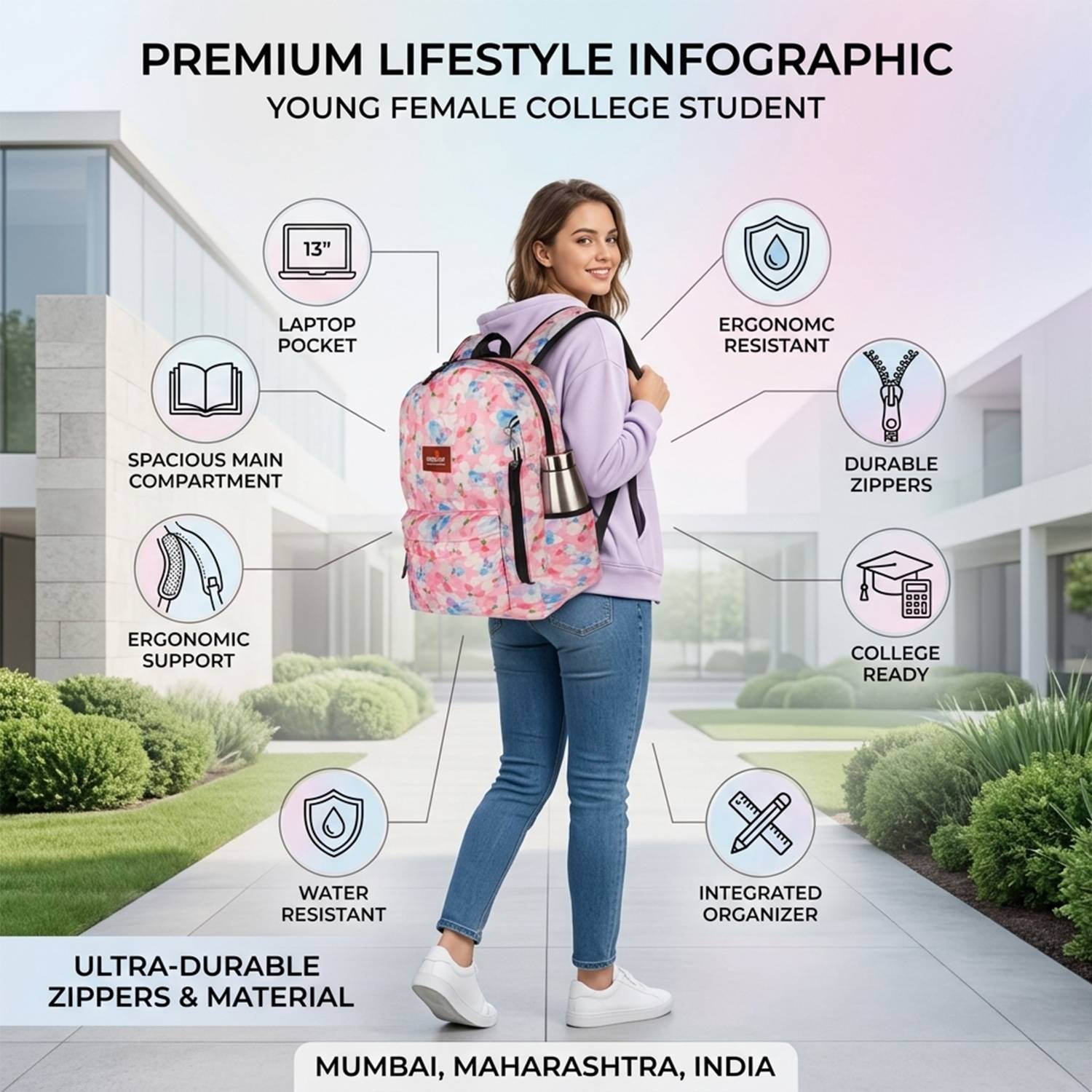 SJ Enterprises Waterproof Women's & Girls College Backpack - Image 5