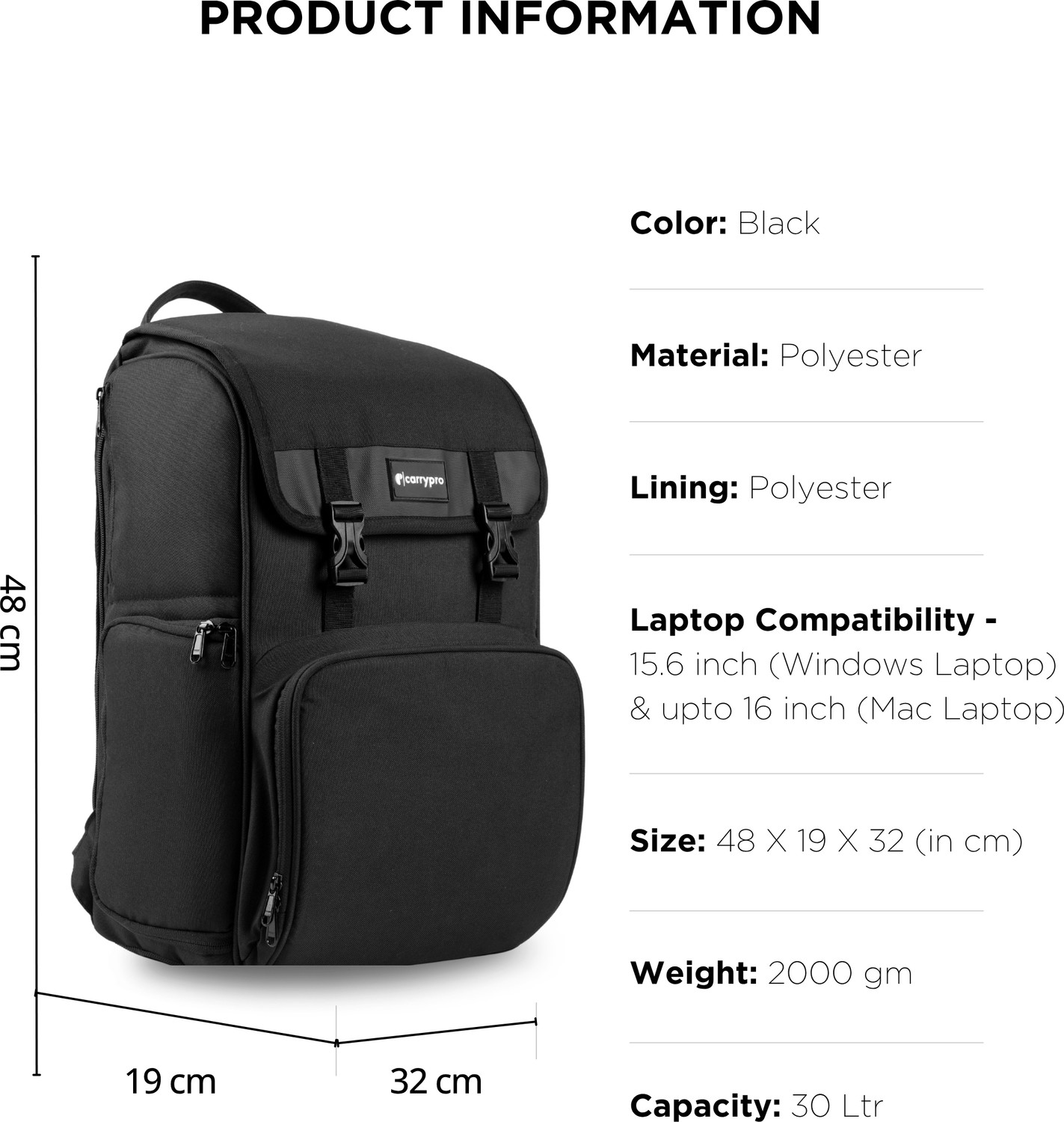 Image of CarryPro Camera Travel Backpack PANGO v2.0 Waterproof Backpack (Black, 30 L)
