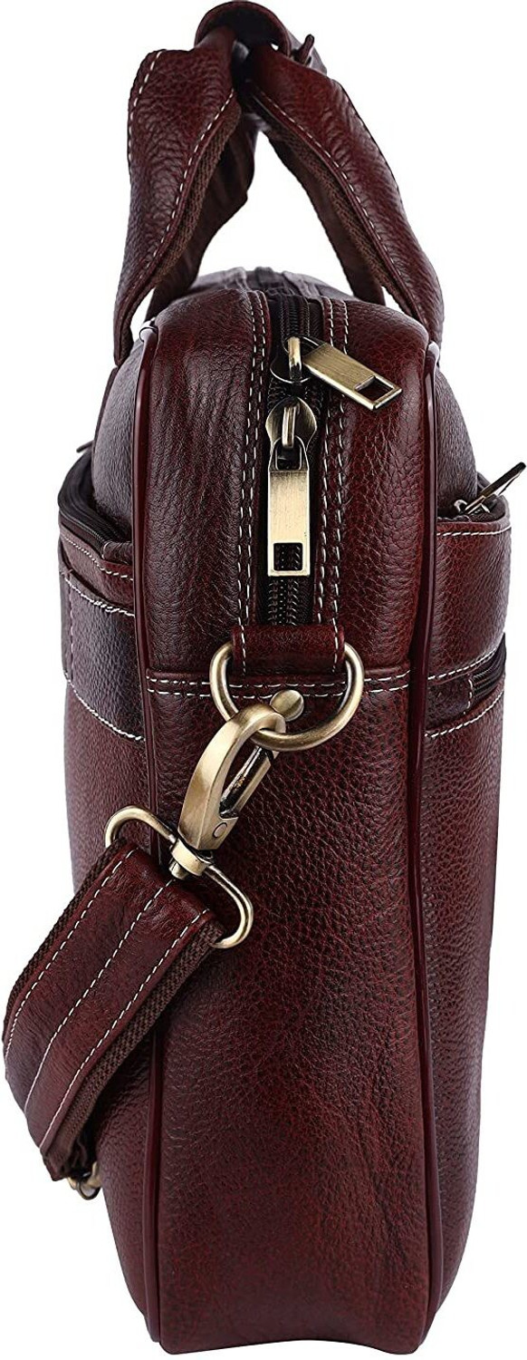 Image of KEEGAN 100% Genuine Premium Leather 16 inch Briefcase Laptop Messenger Office Bag Messenger Bag