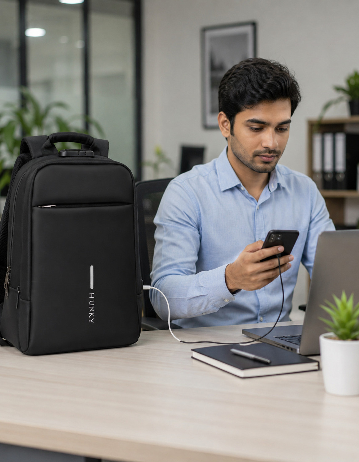 Image of CBAG HUNKY Laptop Backpack USB Charging Port Water Resistant 15.6 Inch Waterproof Backpack