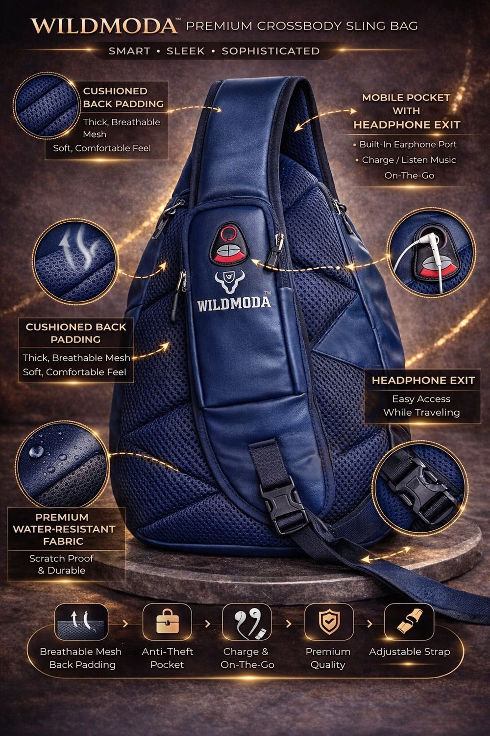 Image of Wildmoda Premium Faux Leather Cross Body Backpack for Travel, College, Tuition etc. Waterproof School Bag