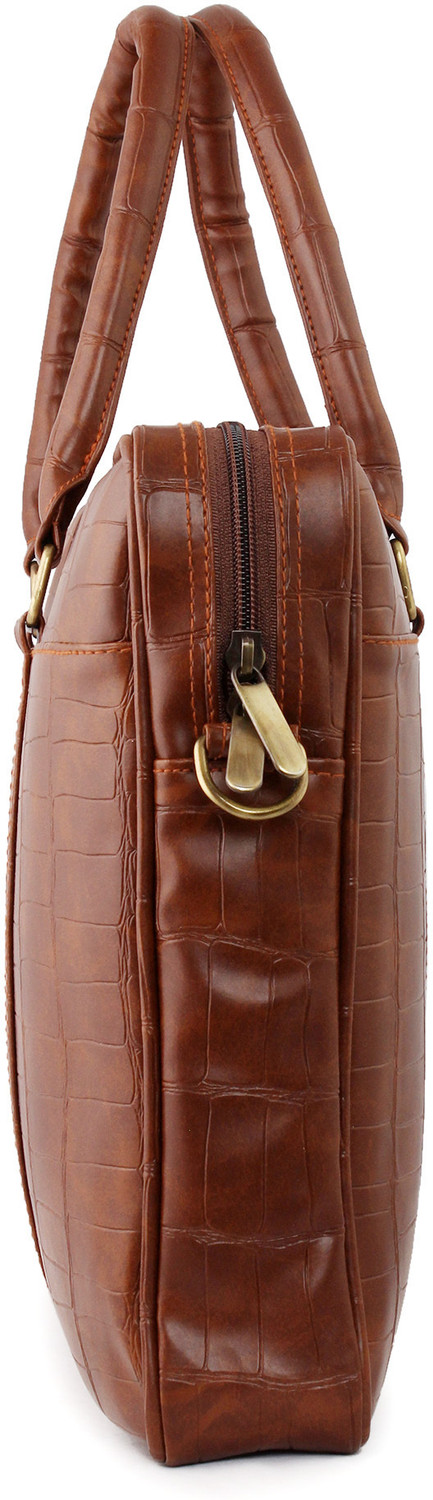Image of Probus 15.6 Inch Brown Leather Laptop Messenger Bag With Shoulder Strap. Messenger Bag