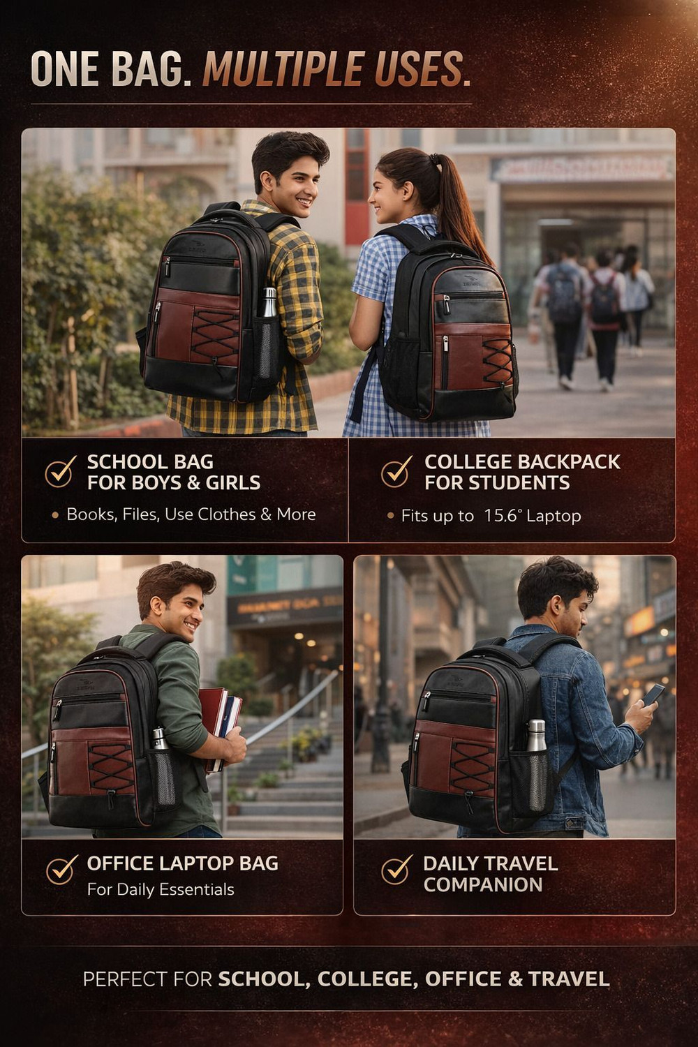 Image of Airwin Laptop Backpack 30L for Men Women | College Office School Bags | Multi Pocket Waterproof School Bag