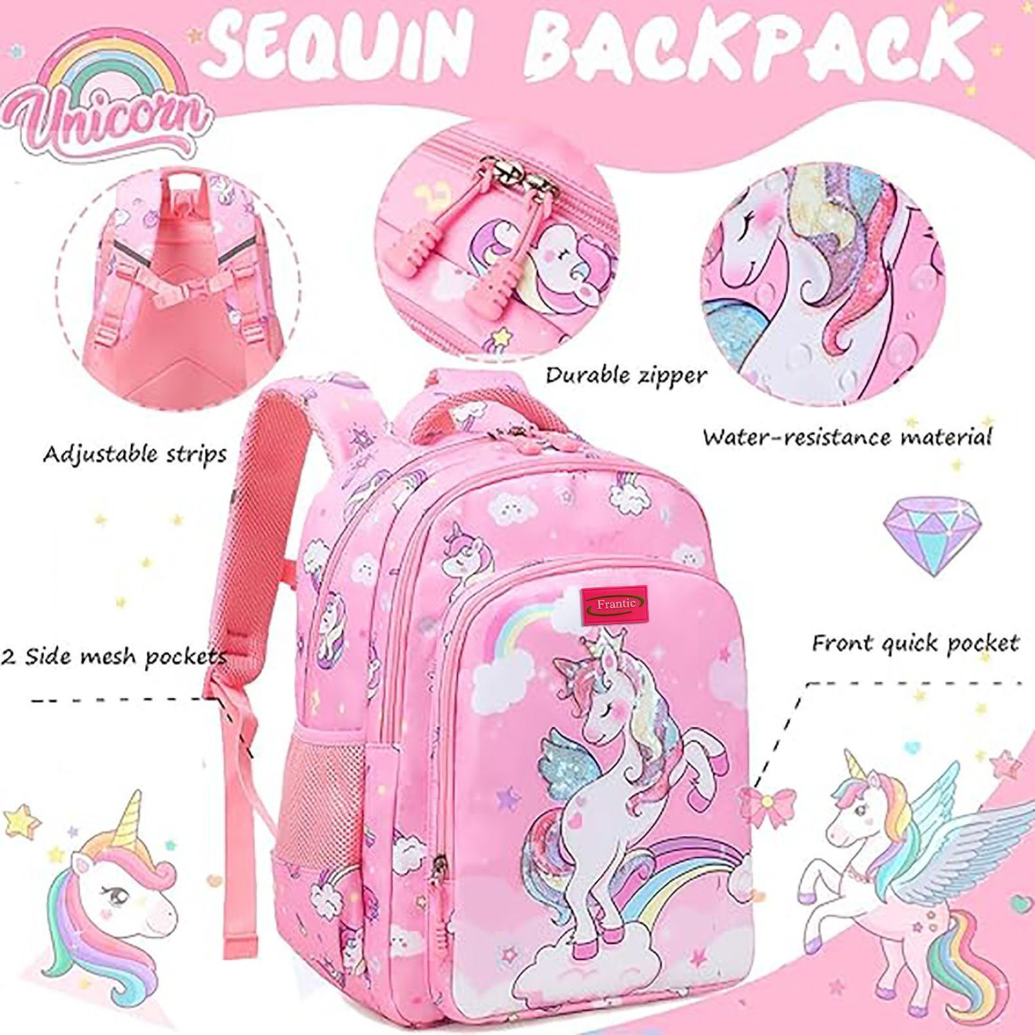 Frantic Printed Kids School Bag for Daily Use(RR Pink Dancing Unicorn ...