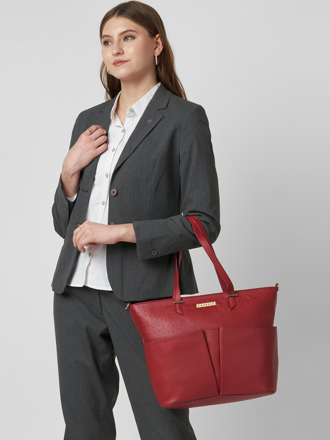 Image of Caprese Ostrich Tote Large Cherry Red Bag for Women Shoulder Bag