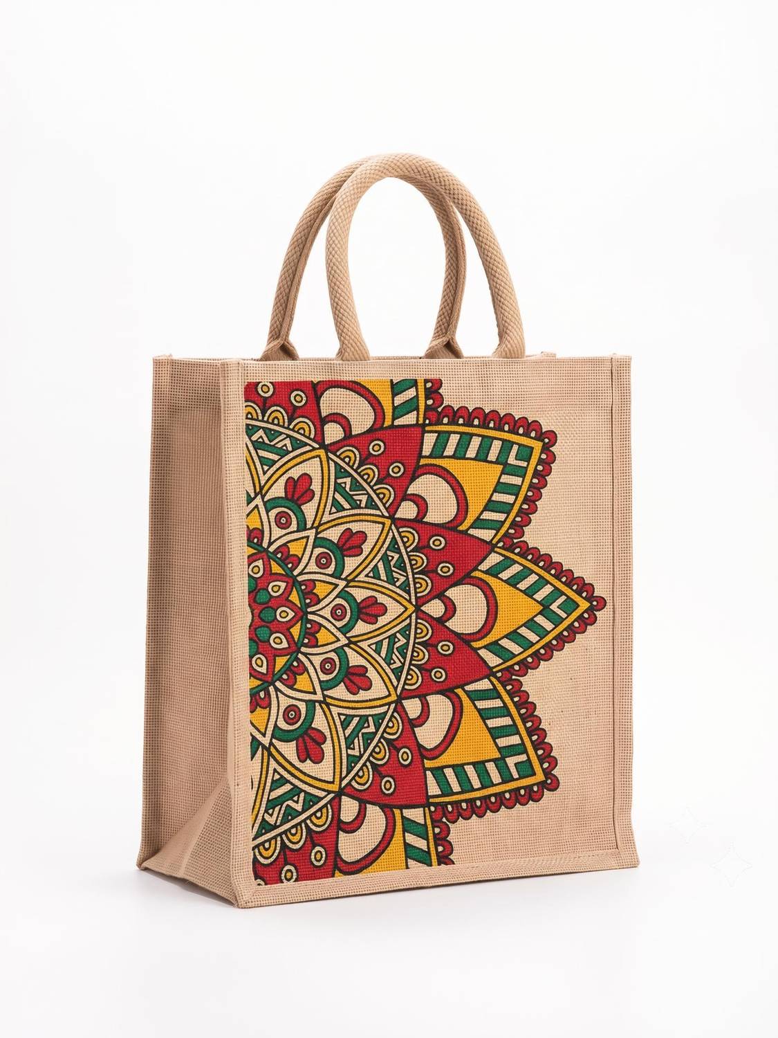AVLUZ Natural Rangoli Printed Jute Multipurpose Bag