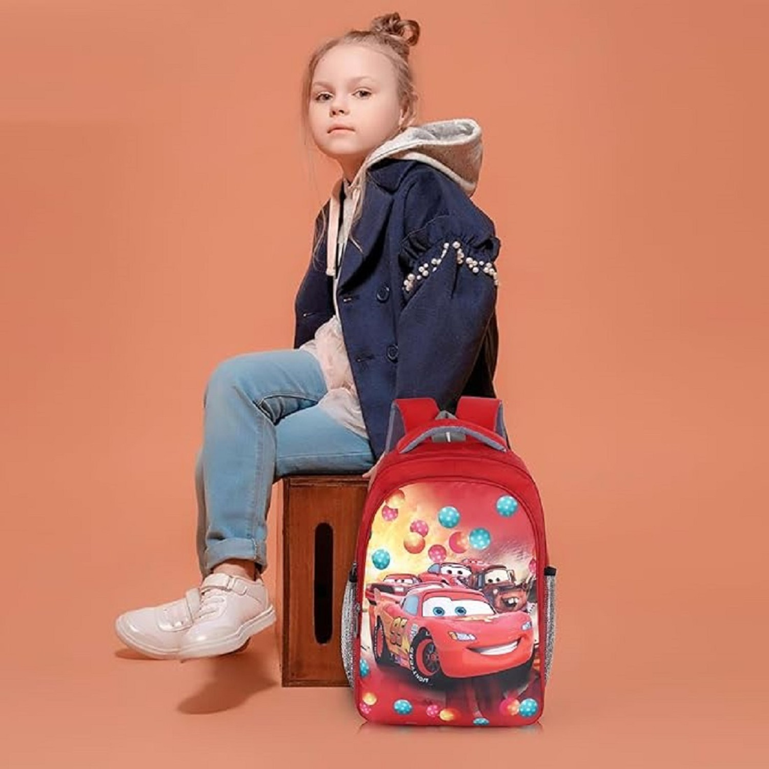 Image of RBM Cartoon Racing Car Theme Printed Kids Backpack (Nursery-2nd Class)(BAG11) Waterproof School Bag