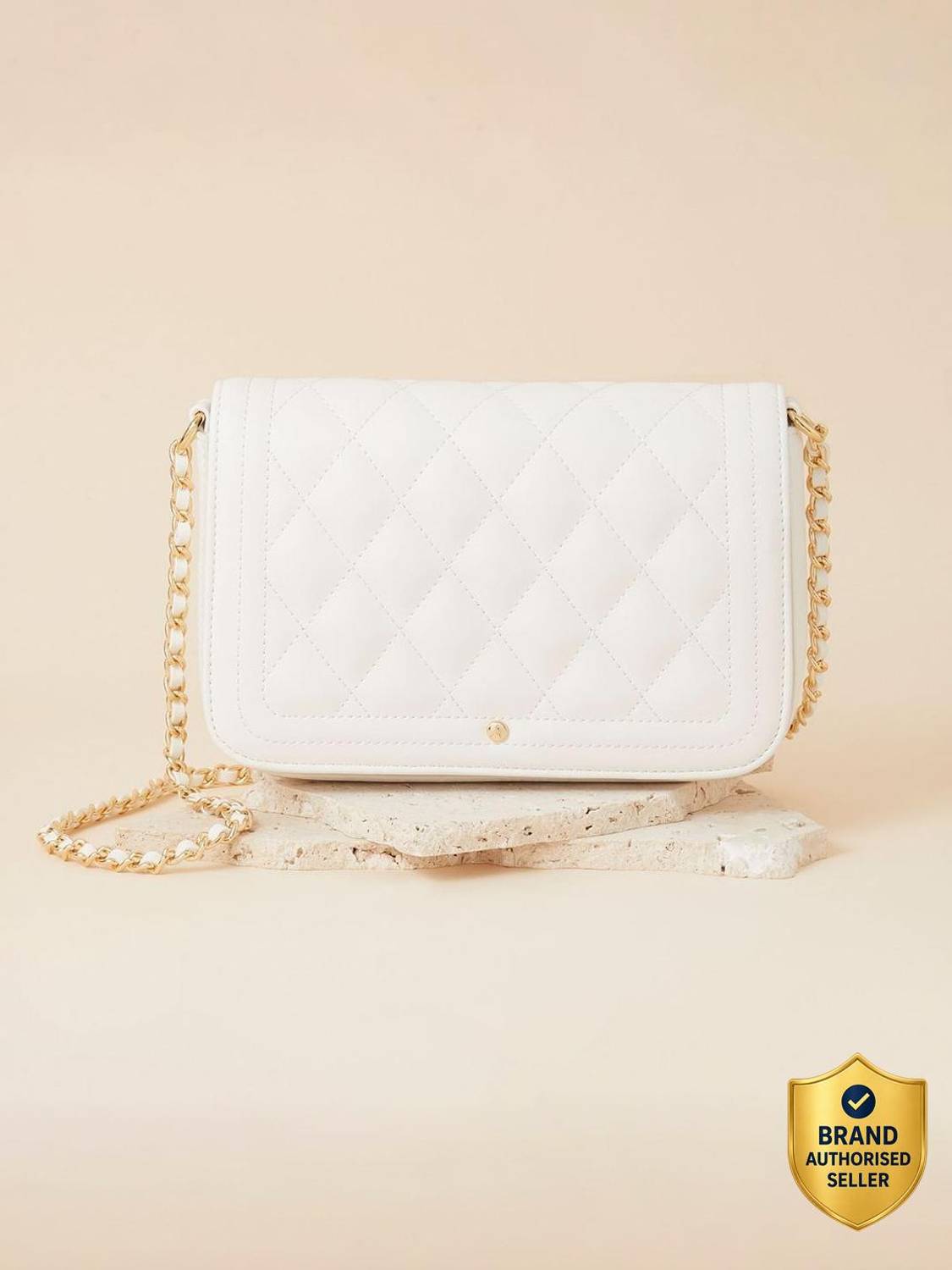ACCESSORIZE LONDON Women's Faux Leather Classic quilted chain crossbody Sling Bag