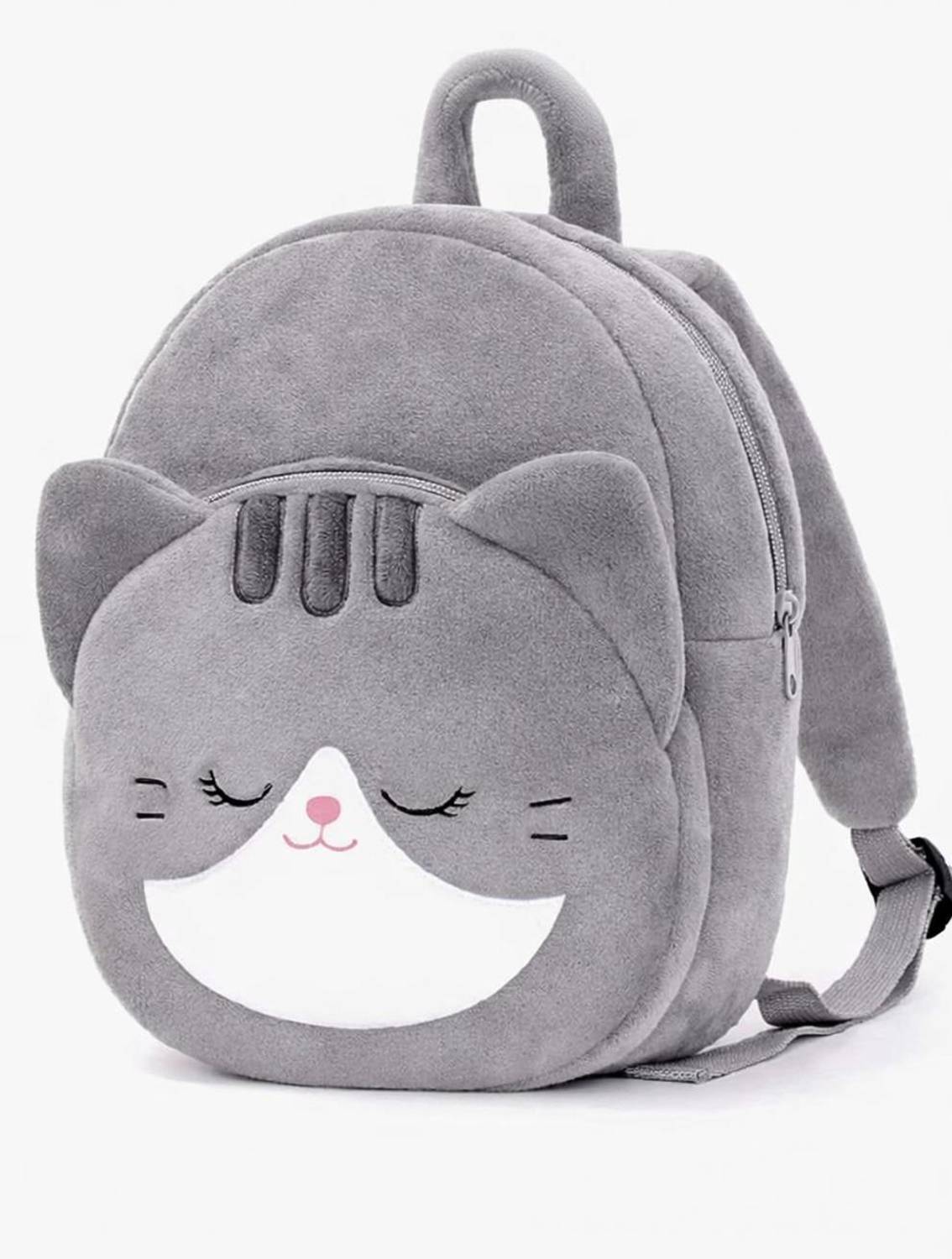BlingNBeats Cute Grey Cat Plush Backpack for Kids – Soft School Bag for Toddlers School Bag