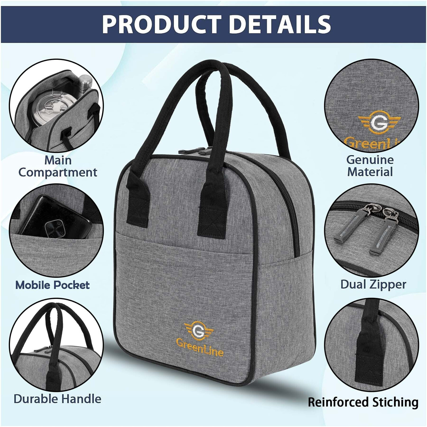 Image of GREENLINE Combo 2PC ,Insulated Lunch Bag for School Collage Office &Picnic for Boys & girl Waterproof Lunch Bag