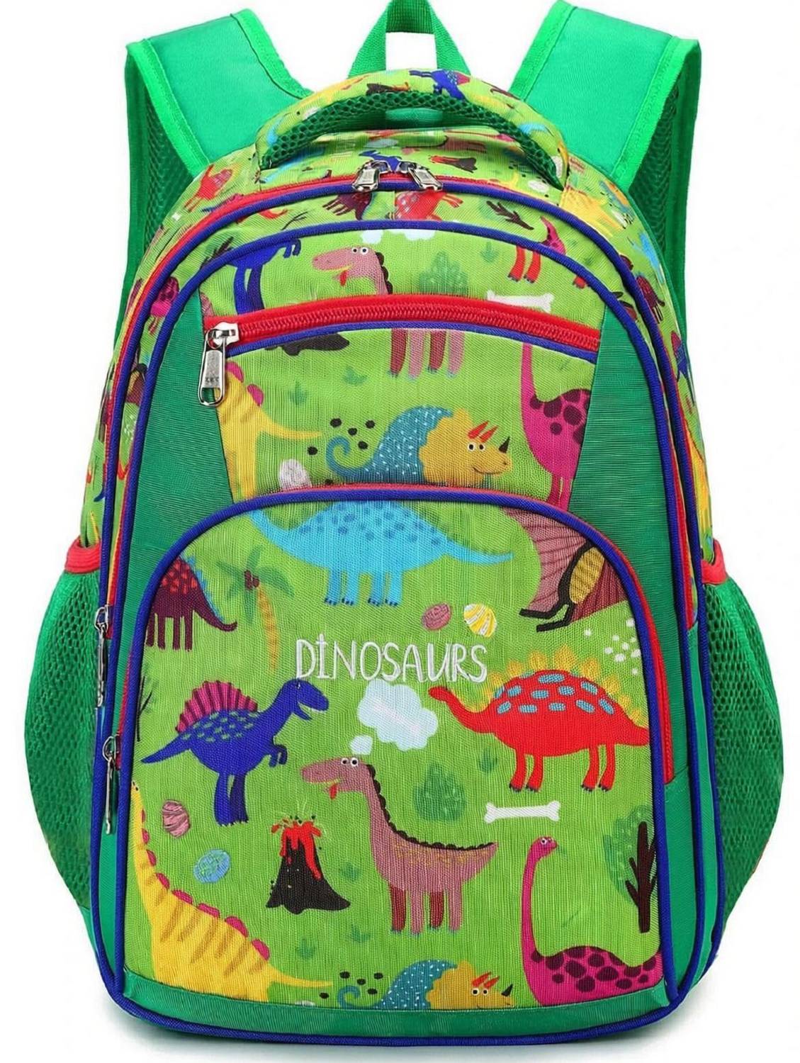 Frantic Waterproof Polyester Kids School Bag 4Zipper_Green_Dinosaurs Waterproof Backpack