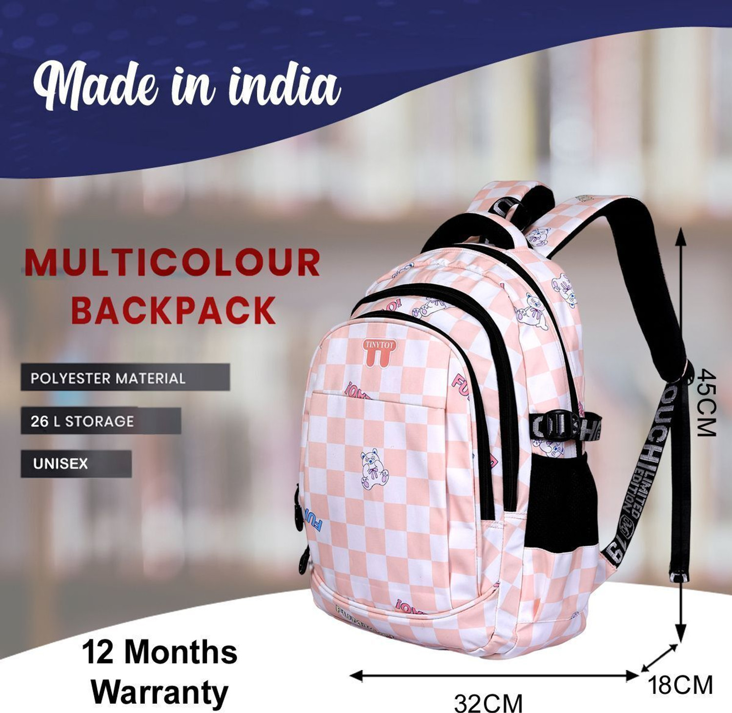 Image of Tinytot SB149 03 School Backpack College Bag Travel Bag 2nd Standard onward Waterproof School Bag