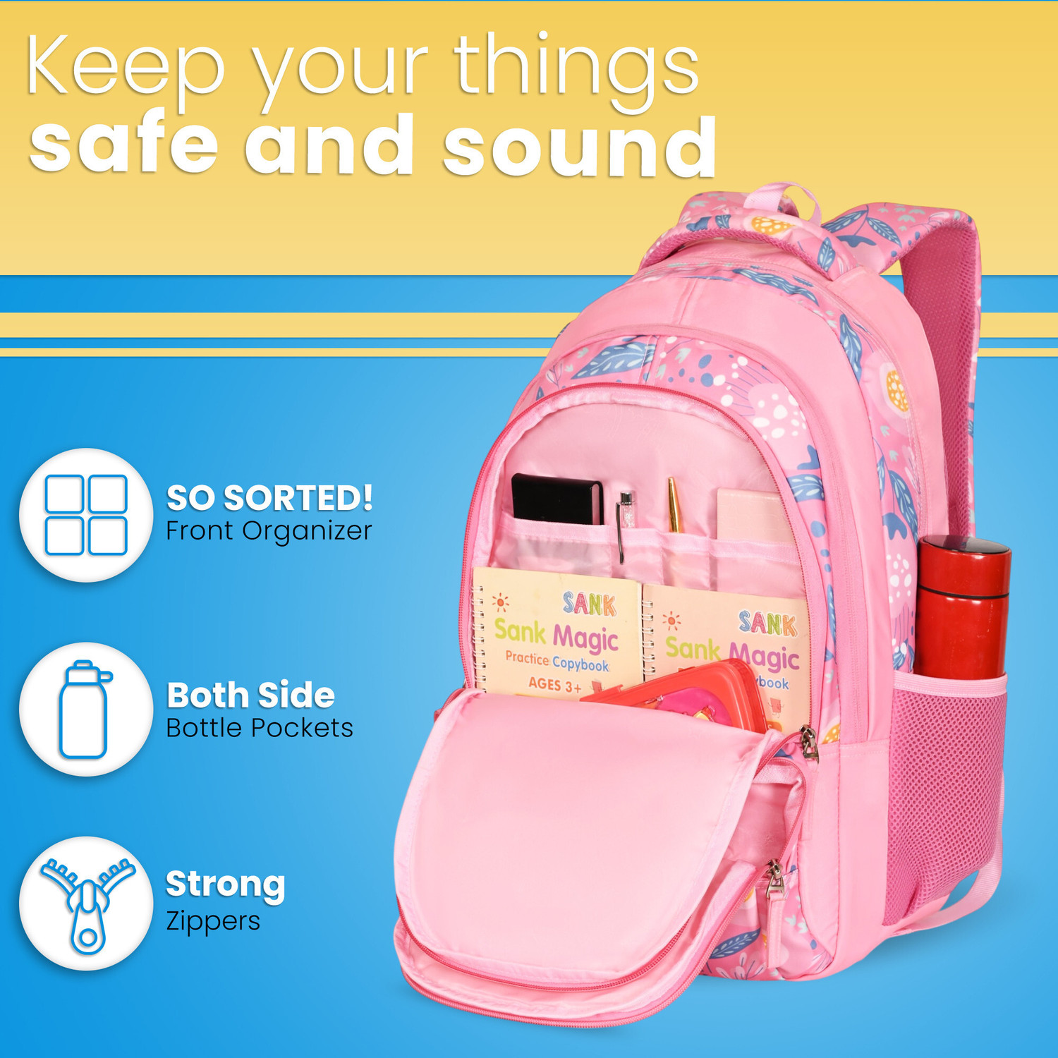 Image of BEAUTY GIRLS BY HOTSHOT|SCHOOL&TUTION BAG|COLLEGE BACKPACK|LARGE SIZE|19 IN|GIRLS & WOMEN School Bag