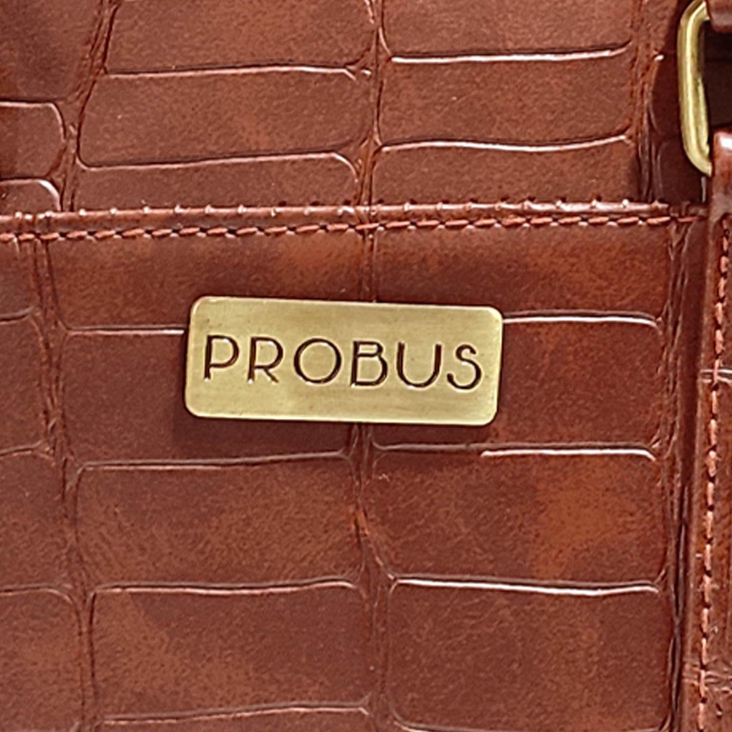 Image of Probus 15.6 Inch Brown Leather Laptop Messenger Bag With Shoulder Strap. Messenger Bag