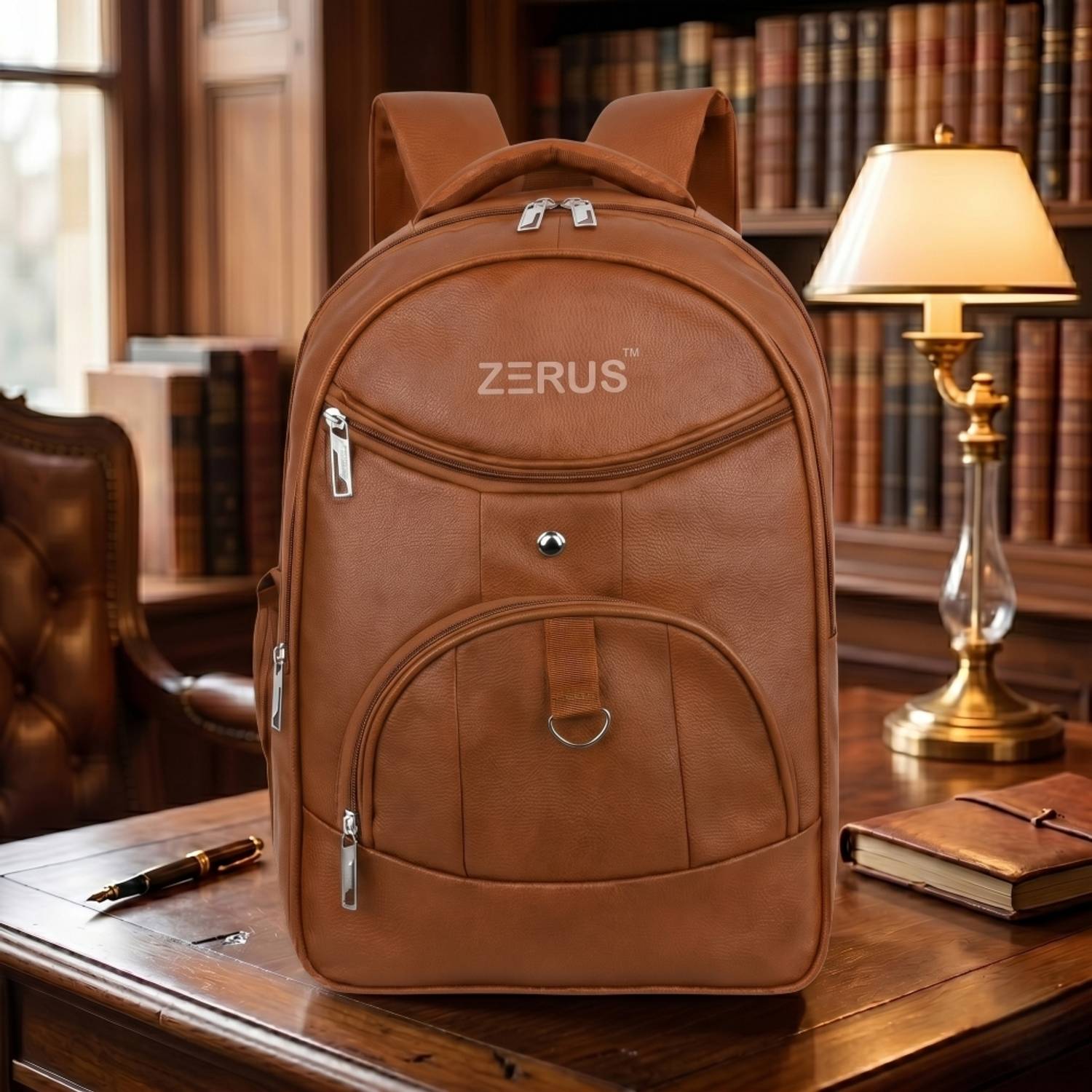 ZERUS Urban Style Leather Laptop Backpack for Office College Commute Waterproof Backpack