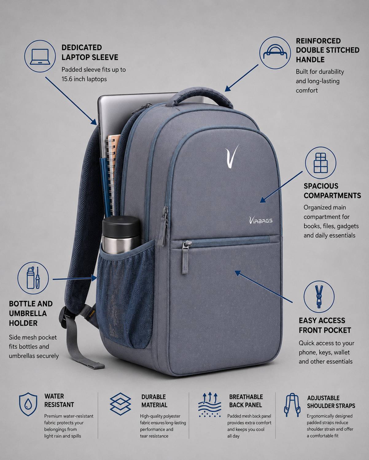 Viabags BagPro01 30L Grey Backpack - Image 3