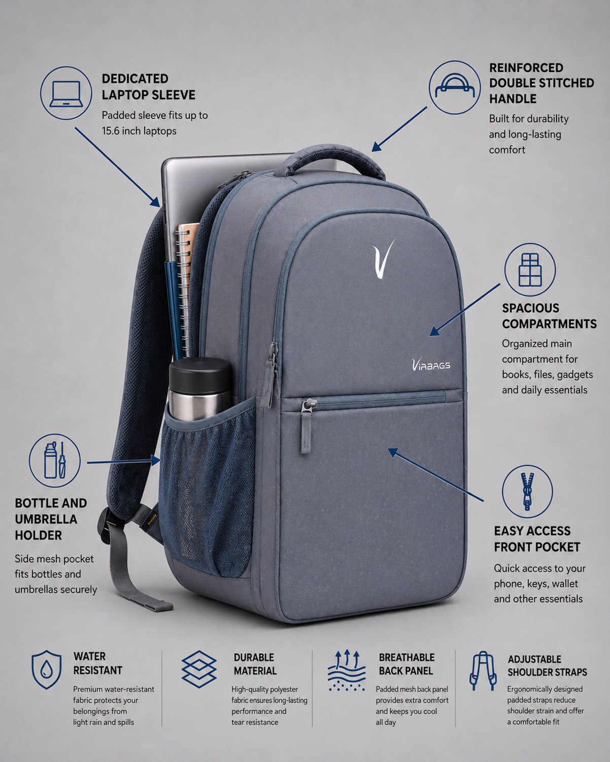 Image of Viabags BagPro01-Grey 30 L Backpack