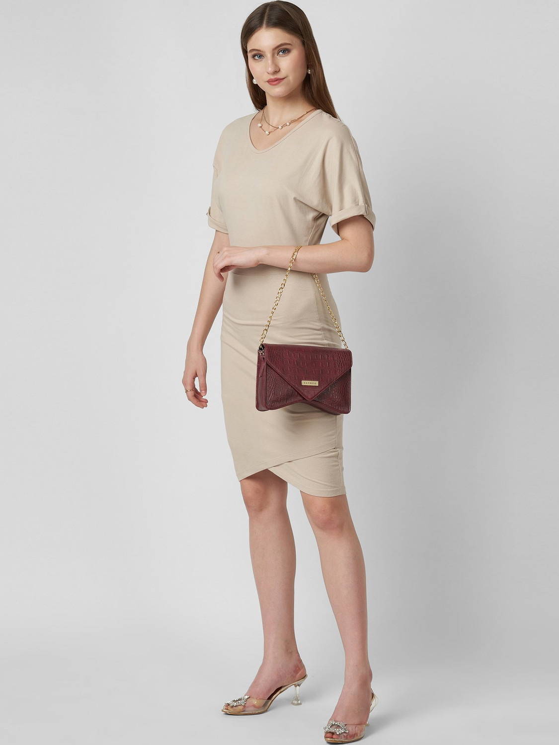Image of Caprese Shaya Baguette Small Cherry Red Handbag for Women Shoulder Bag Shoulder Bag