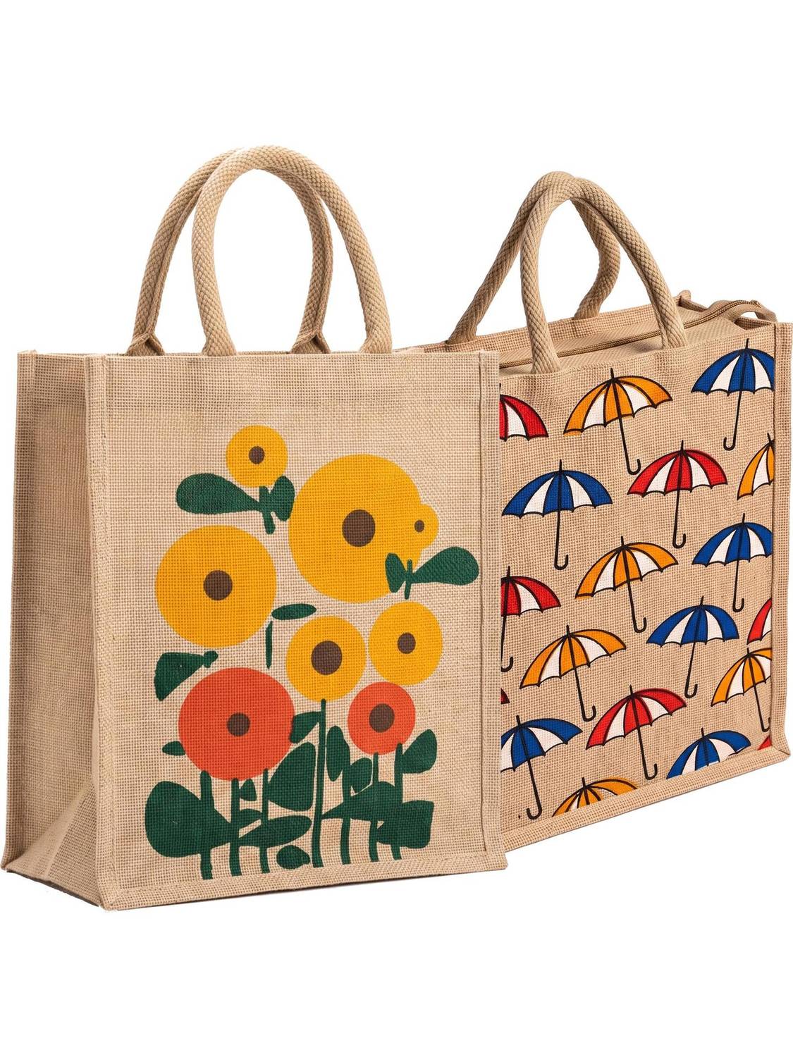 AVLUZ Natural Jute Umbrella & Sunflower Printed Bag Combo (Pack of 2) Multipurpose Bag