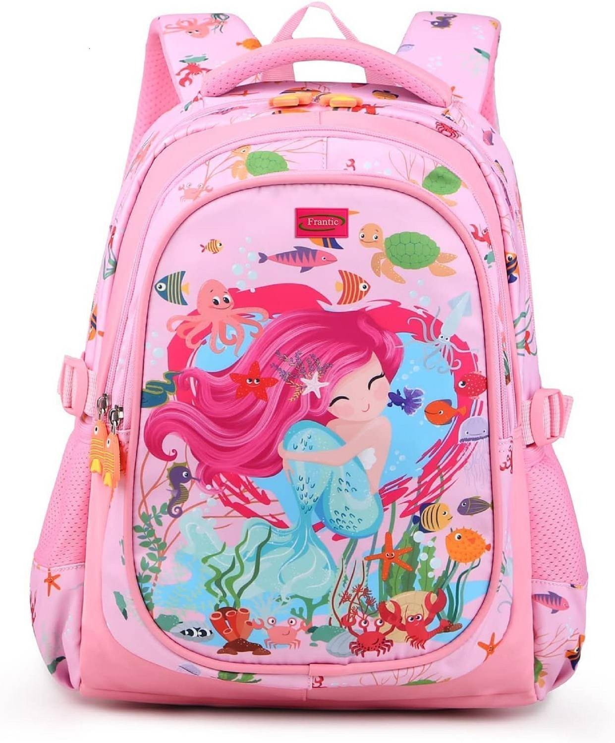 Frantic Printed Kids School Bag for Daily Use(RR_Pink_Mermaid_25_S Waterproof Backpack