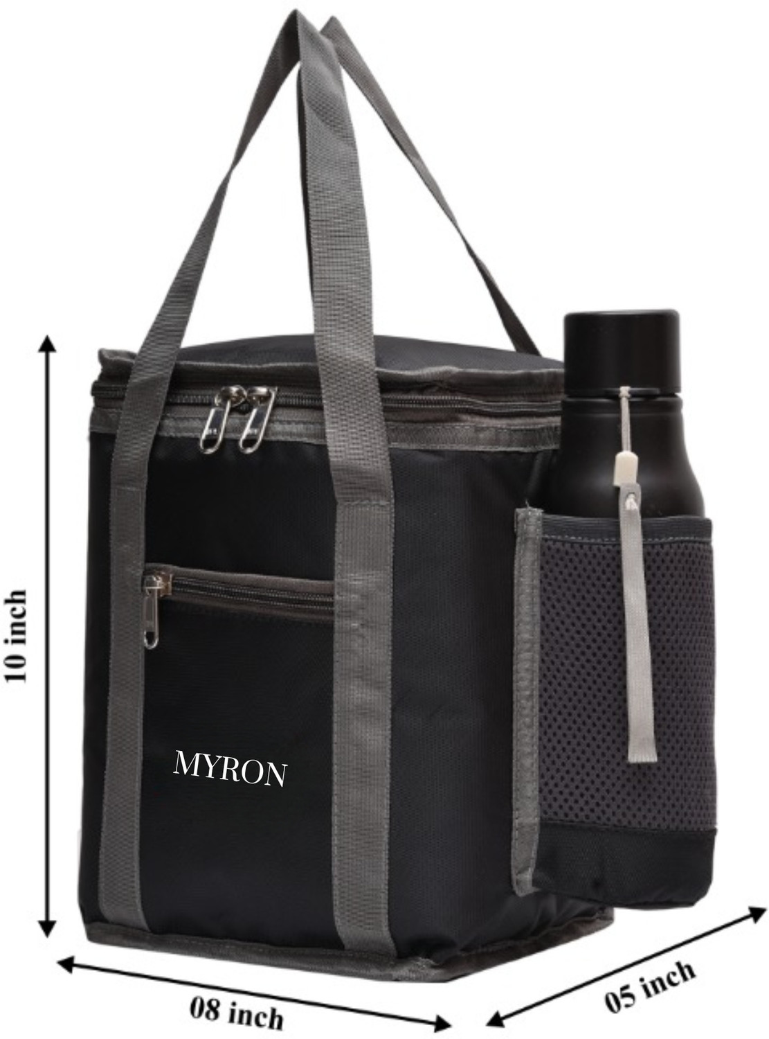 Image of Myron Lunch Tiffin beg Insulated Lunch /Tiffin Bag for school, college, office, picnic men & women Waterproof Lunch Bag (Black, 8 L)