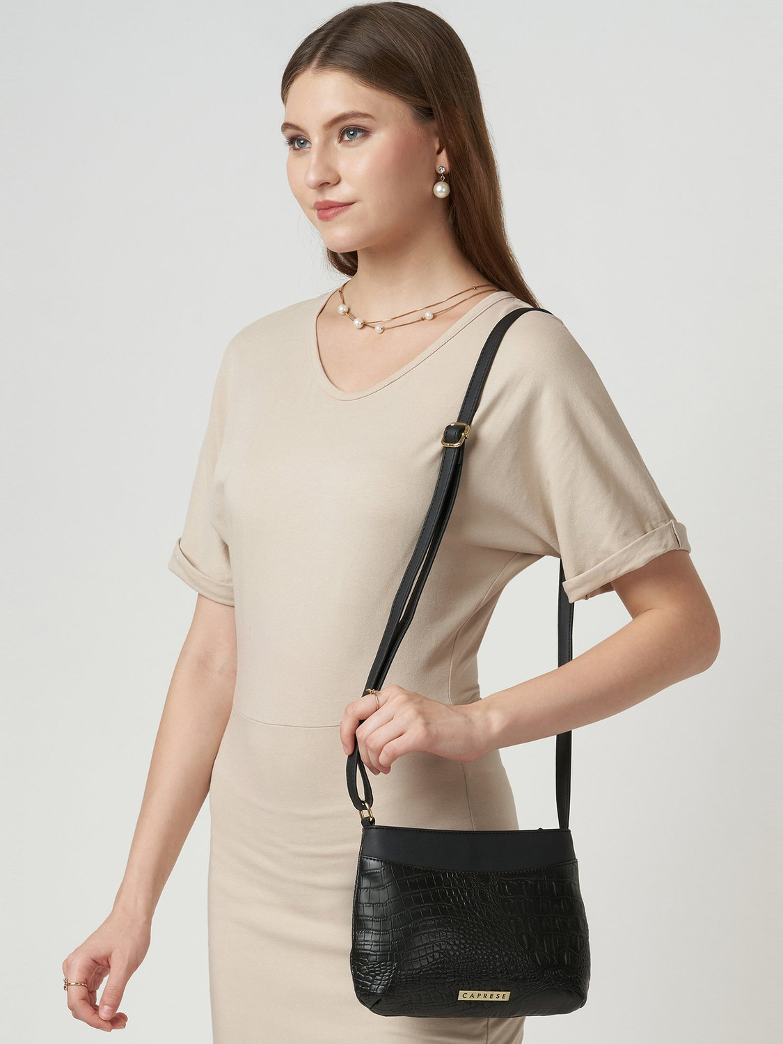 Image of Caprese Pupa Sling Medium Black Bag for Women Sling Bag