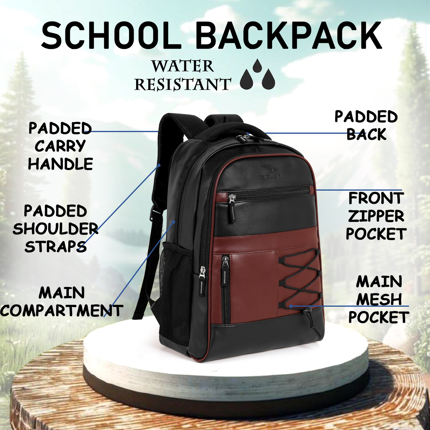 Image of Airwin 30L Leather Office Bag Laptop Bag Men Women Multi Pocket Durable Bags Waterproof School Bag