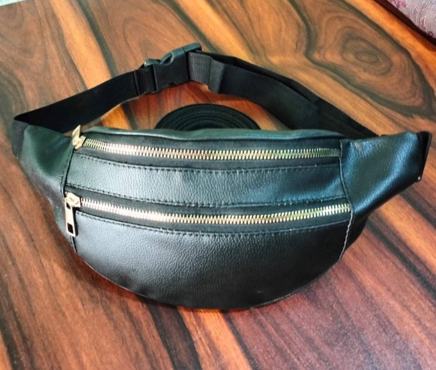 AMF Collections Leather Black Waist Bag Waterproof Backpack
