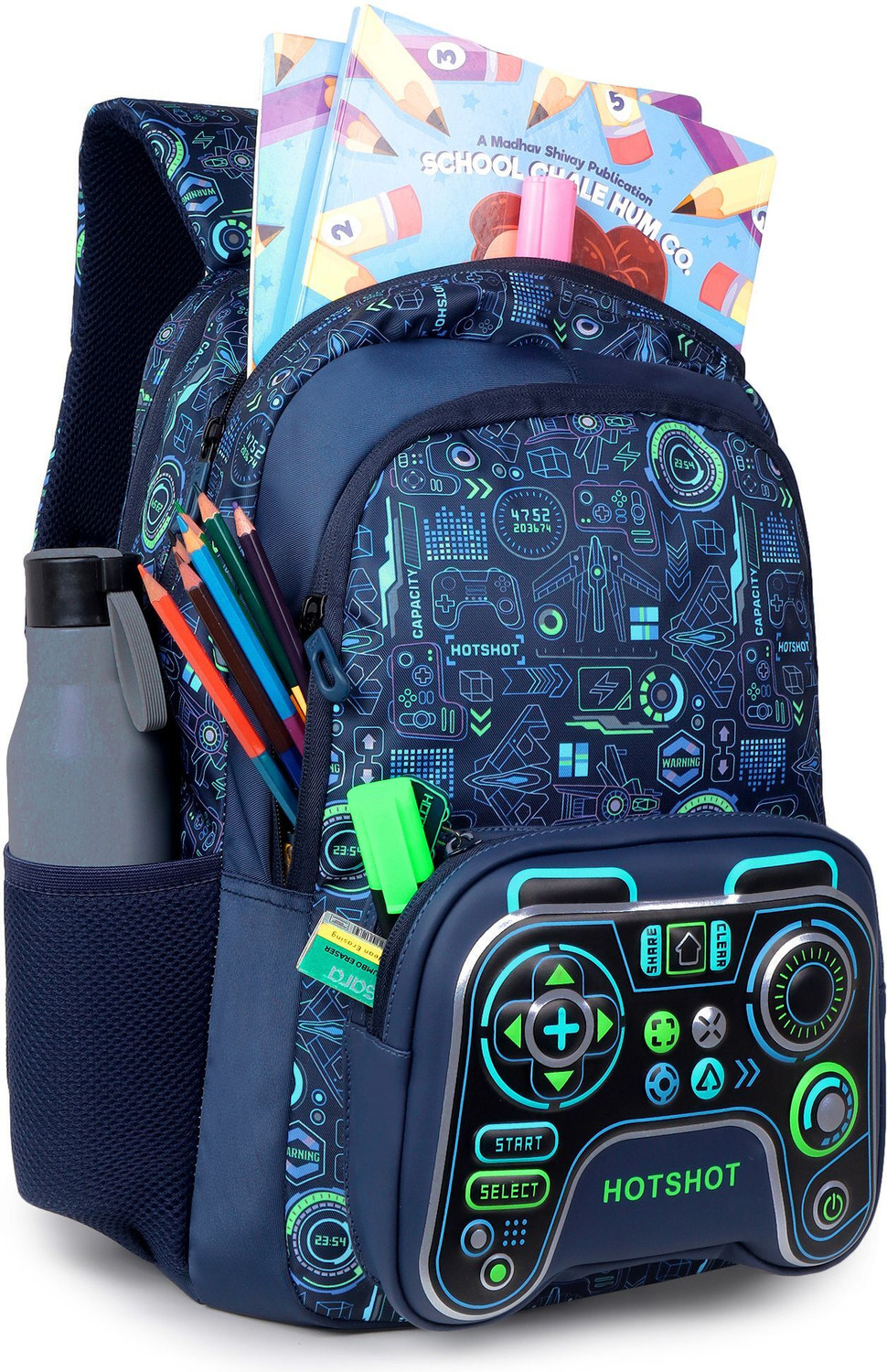 Image of HOT SHOT BY HOTSHOT GAMER 1446|SCHOOL BAG|TUTUION BAG|KIDS BAG|FOR BOYS&GIRLS School Bag (Dark Blue, 32 L)