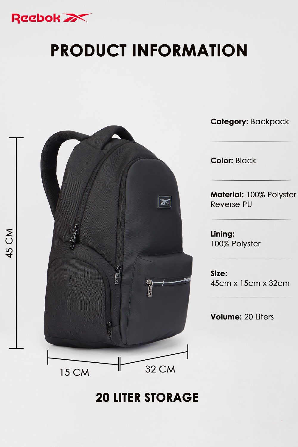 Image of REEBOK Large 32 L Laptop Backpack PACKVERSE UTILITY MOTION BACKPACK (Black)