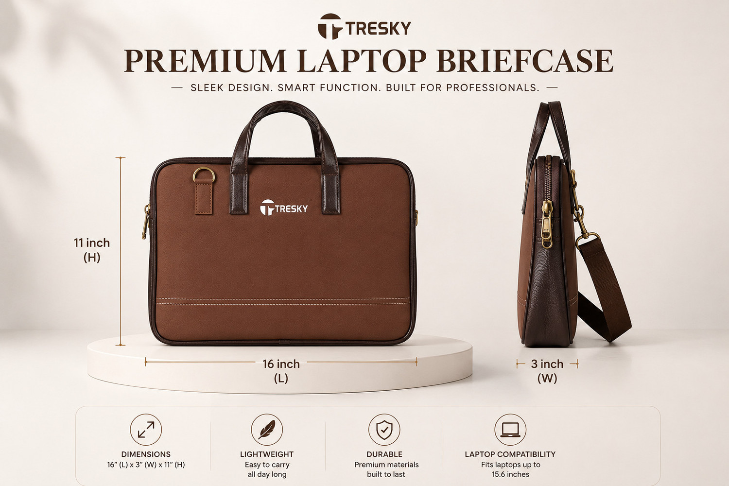 Image of TRESKY Laptoo file sling Bag Waterproof Laptop Sleeve /Cover (Tan, Brown, 15 L)