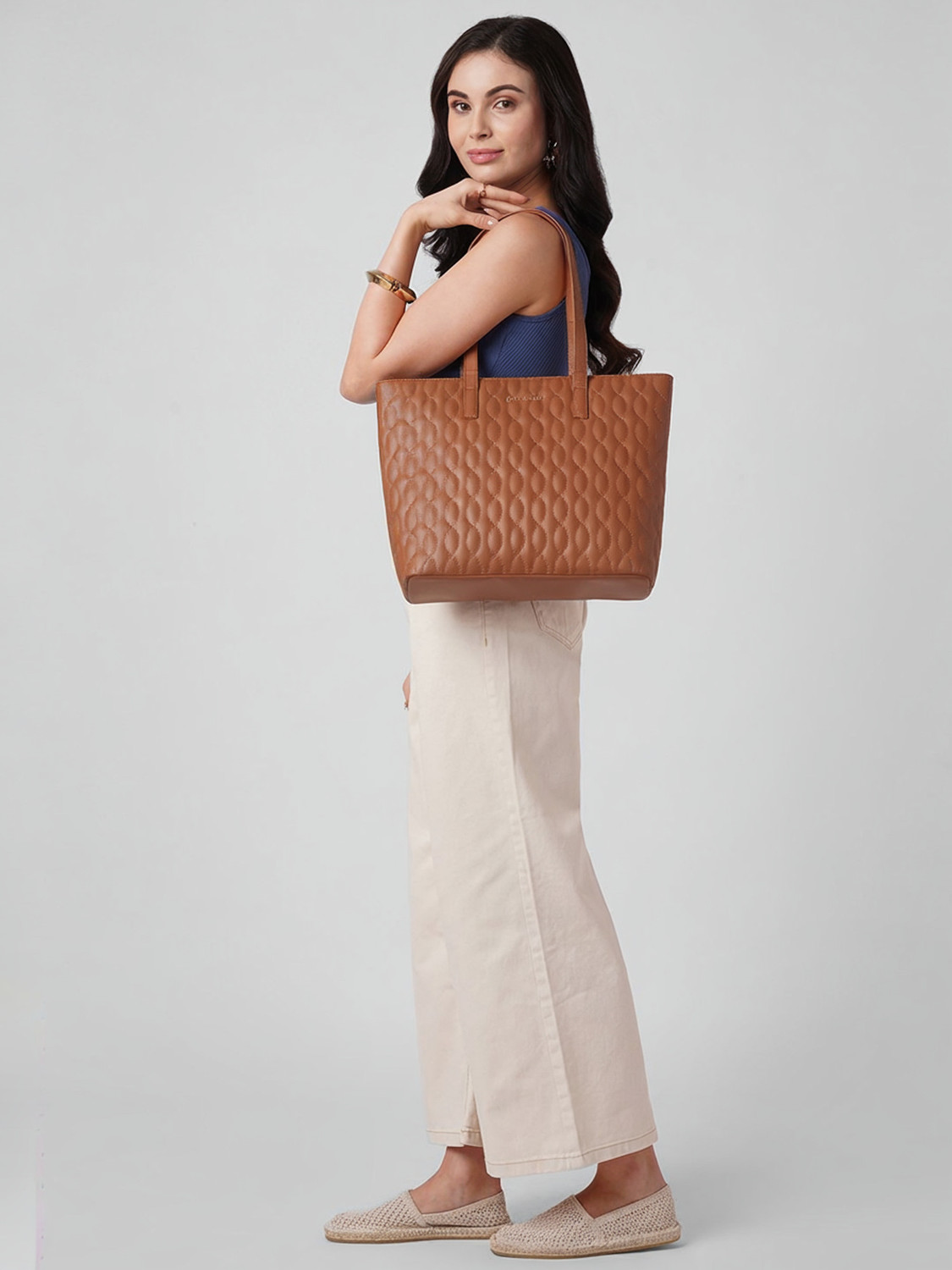 Image of Caprese Mubi Tote Medium Tan Bag for Women Multipurpose Bag