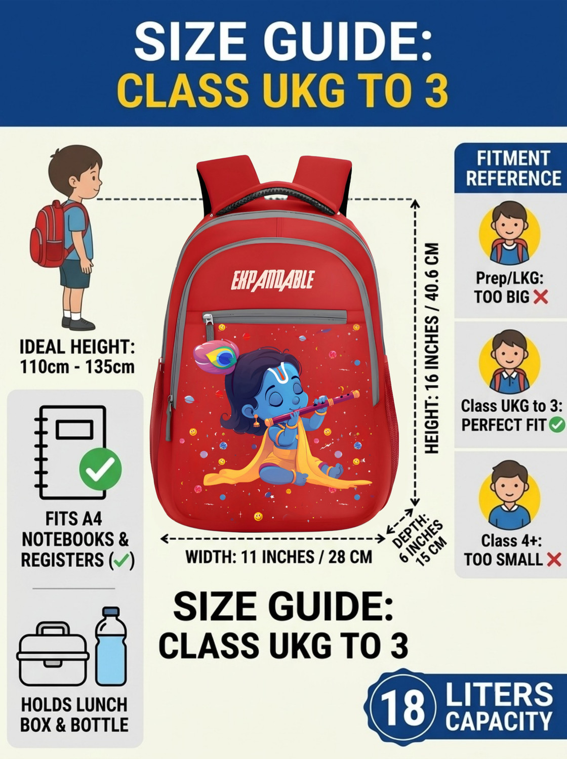 Image of Expandable KRISHNA RED School Bag