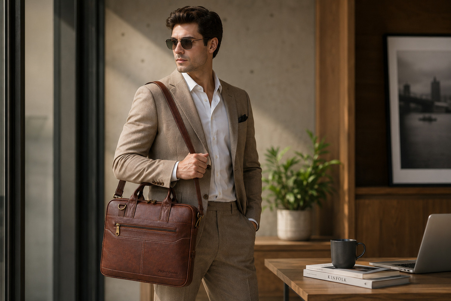 Image of PERFECT GENIUS Office Briefcase Bag with Shoulder Strap Water Resistant Business Laptop Bag Waterproof Messenger Bag
