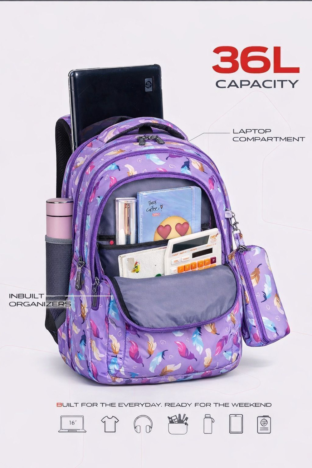 Image of Richer School Backpack for Girls Three Compartments, Side Pockets and Light Weight with Waterproof School Bag