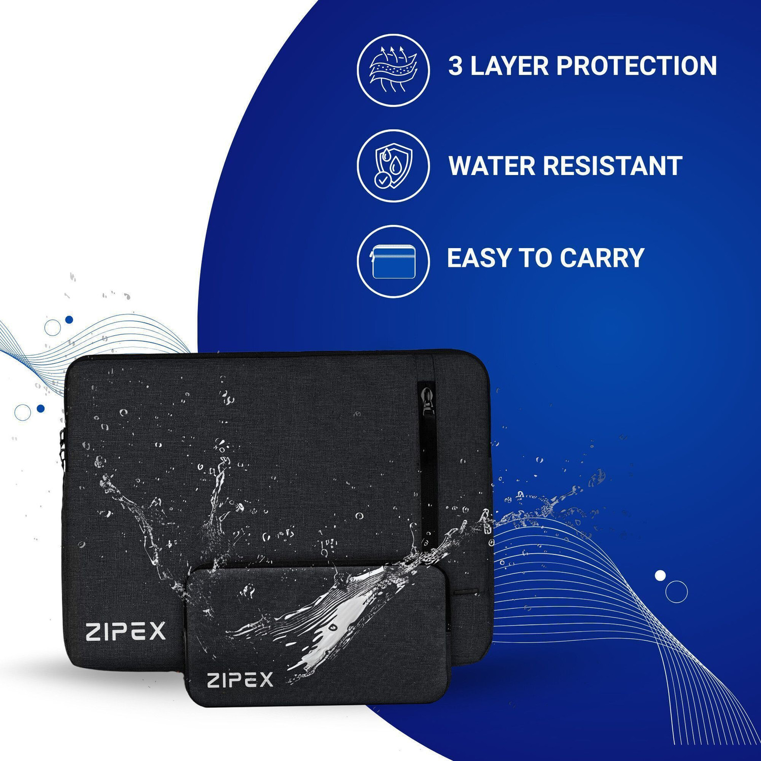 Image of ZIPEX PHOTONIC Laptop Case With Charger Pouch | for All 15-15 .6 Inch Laptops | Waterproof Laptop Sleeve /Cover