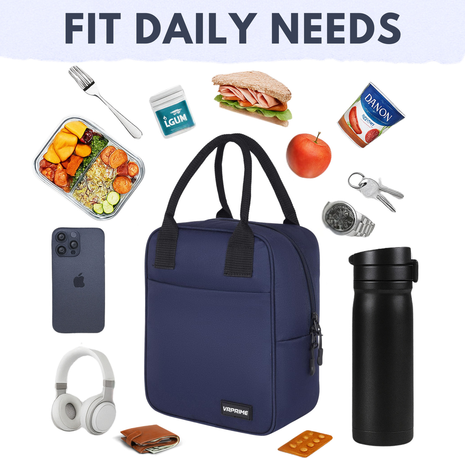 Image of VRPRIME Insulated Lunch Bag for Office,School & Travel | Hot & Cold Tiffin Bag Men Women Waterproof Lunch Bag