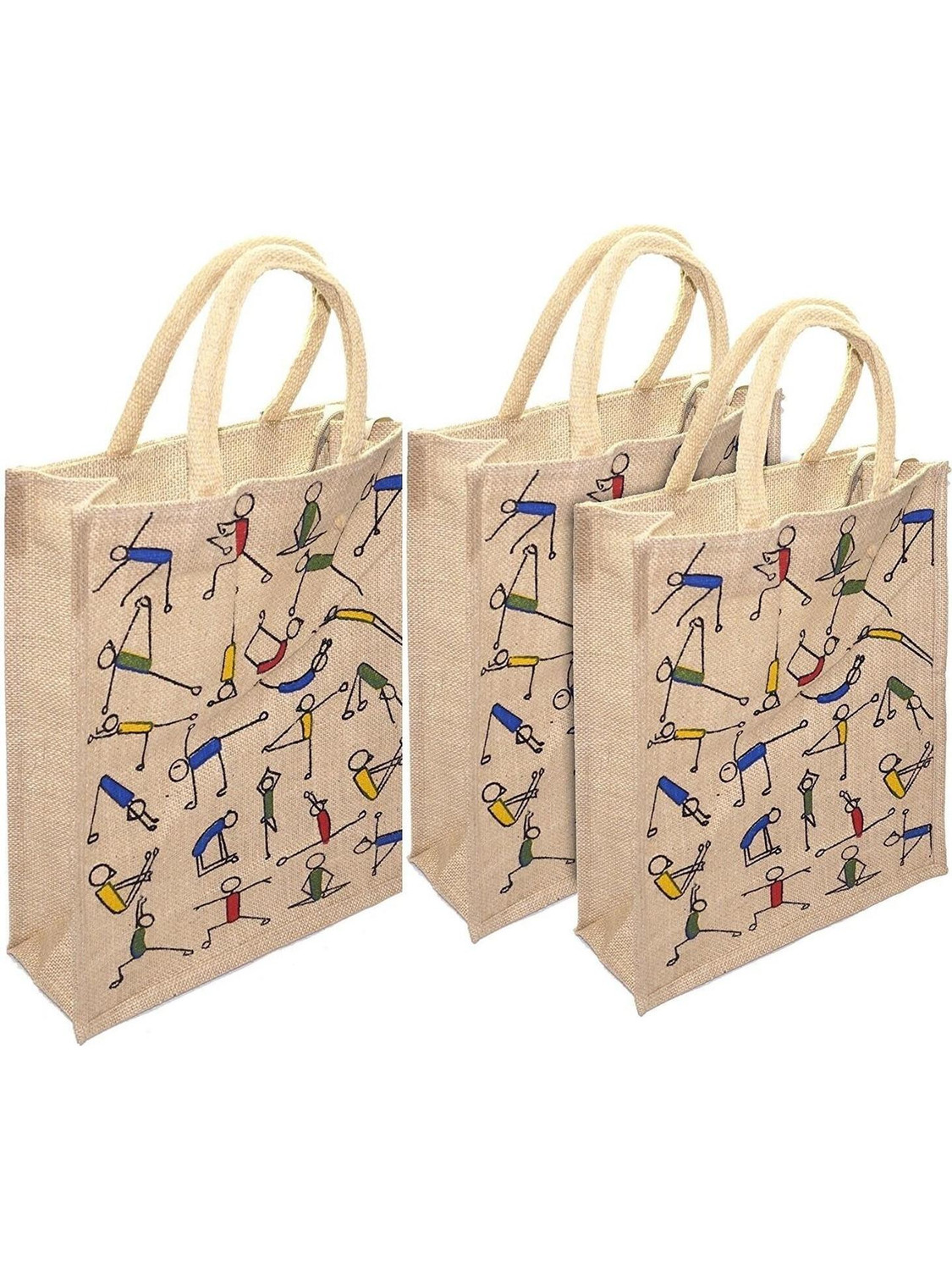 Image of Asbah YOGA PRINT JUTE SHOPING HAND BAG PACK 3 Multipurpose Bag