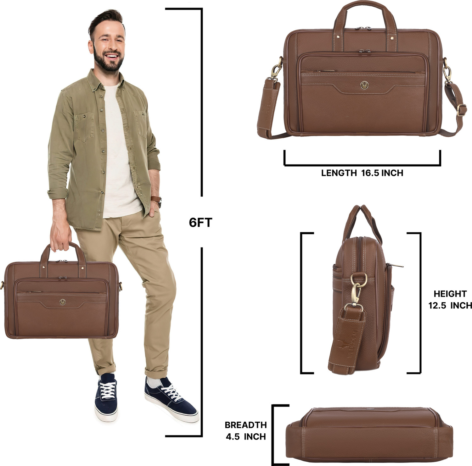 Image of WILDHORN Genuine Leather Laptop Messenger Bag for Men Messenger Bag