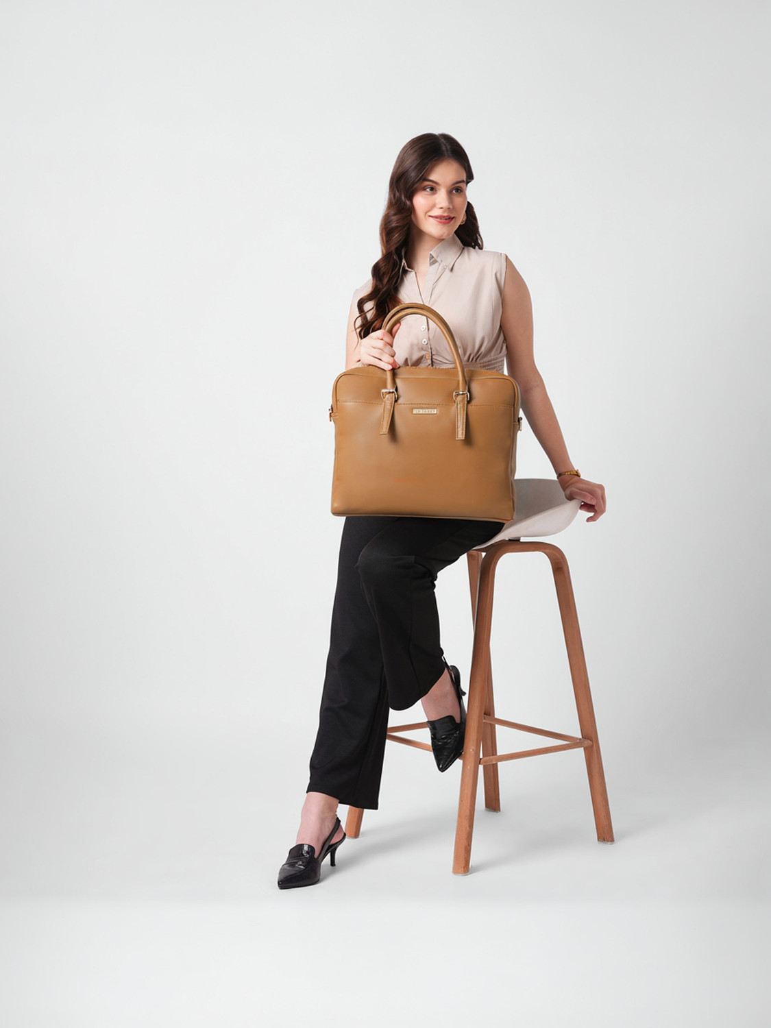 Image of Caprese Sasha Laptop Bag Large Tan Bag for Women Laptop Sleeve /Cover