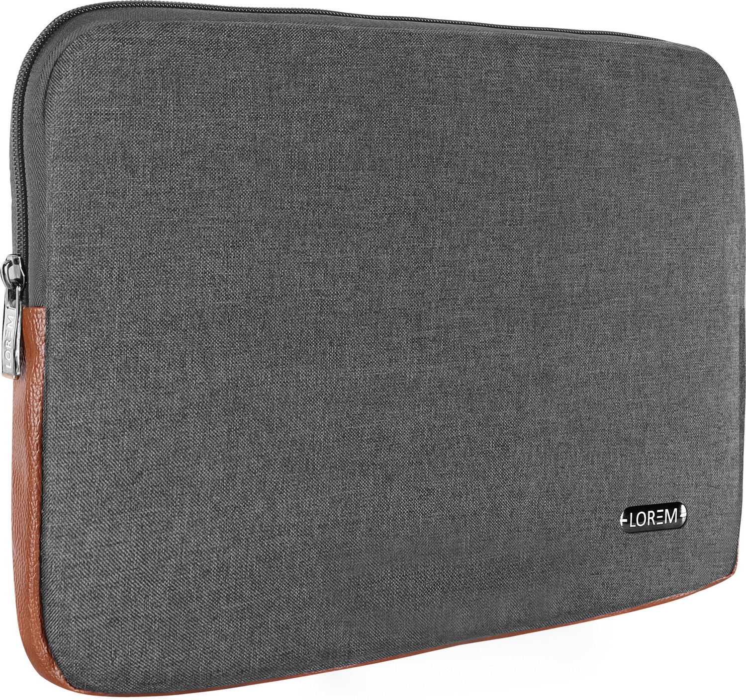 Image of LOREM 15.6 inch Grey & Tan Office Laptop Sleeve / Slip / Cover / Case with Zipper Closure Laptop Sleeve /Cover