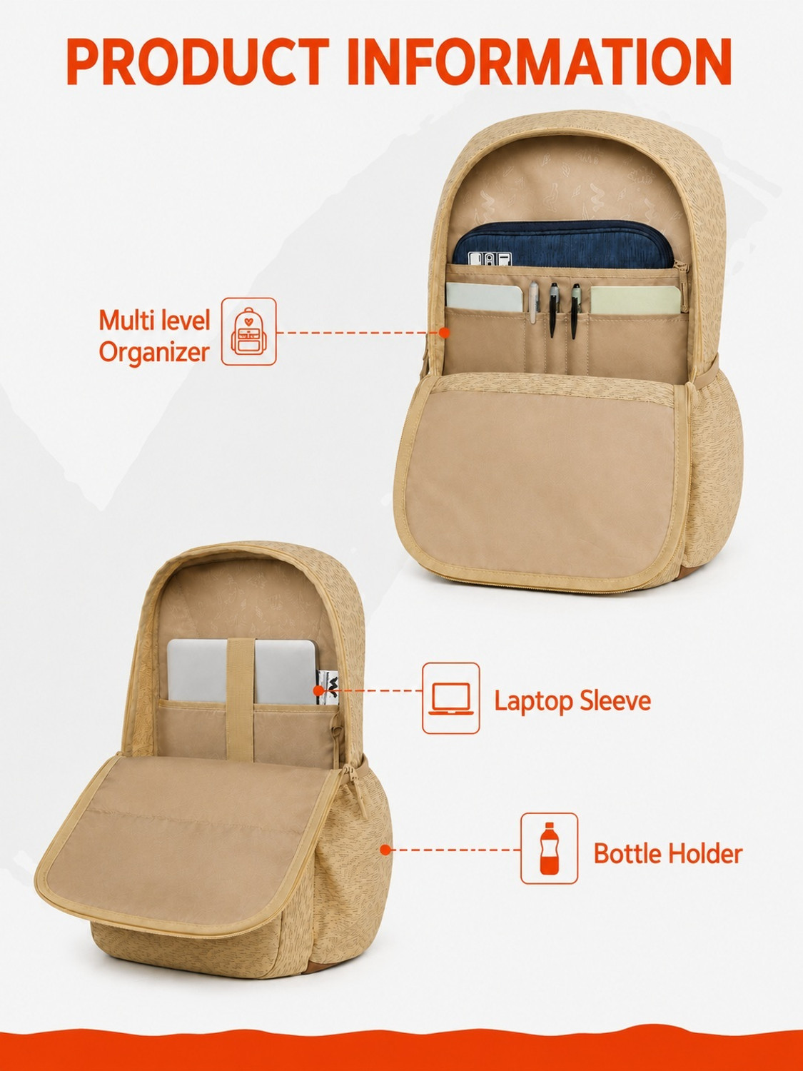 Image of Wildcraft Safara Pro LPBP 32L Poly-Biege Waterproof Backpack (Brown, 32 L)