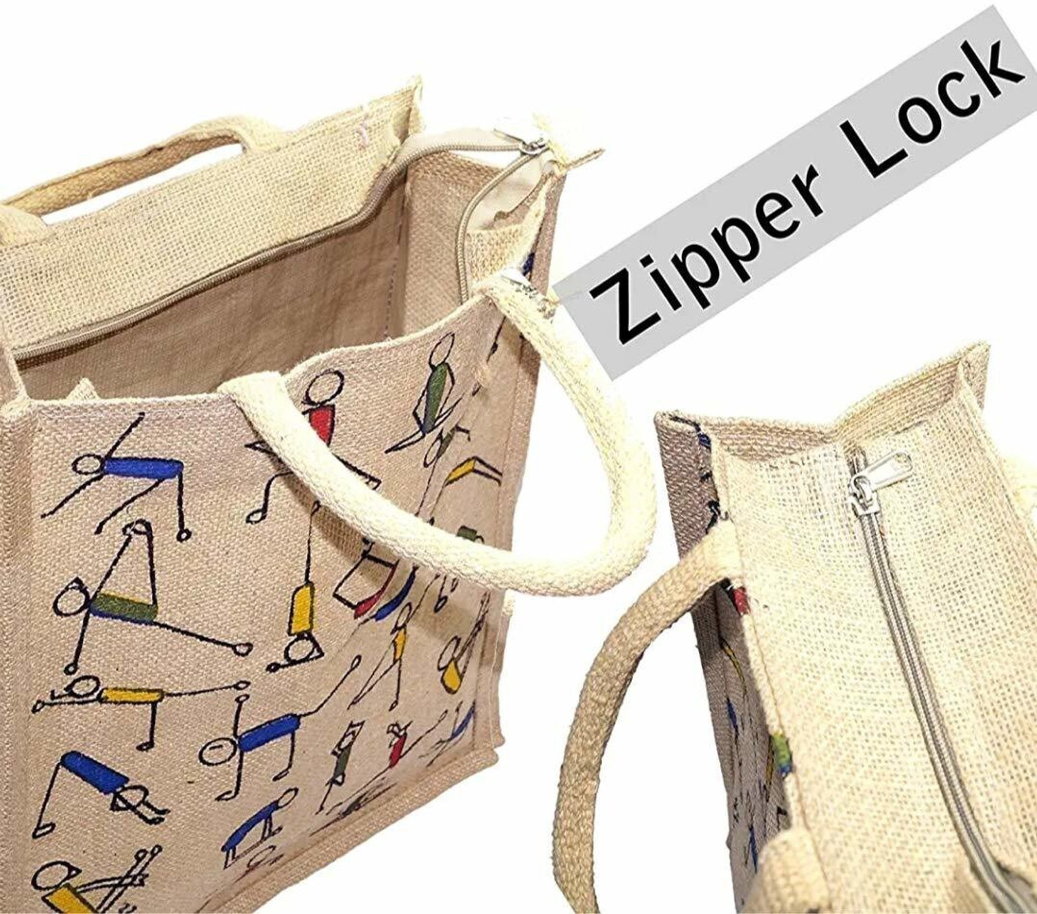 Image of Asbah YOGA PRINT JUTE SHOPING HAND BAG PACK 3 Multipurpose Bag