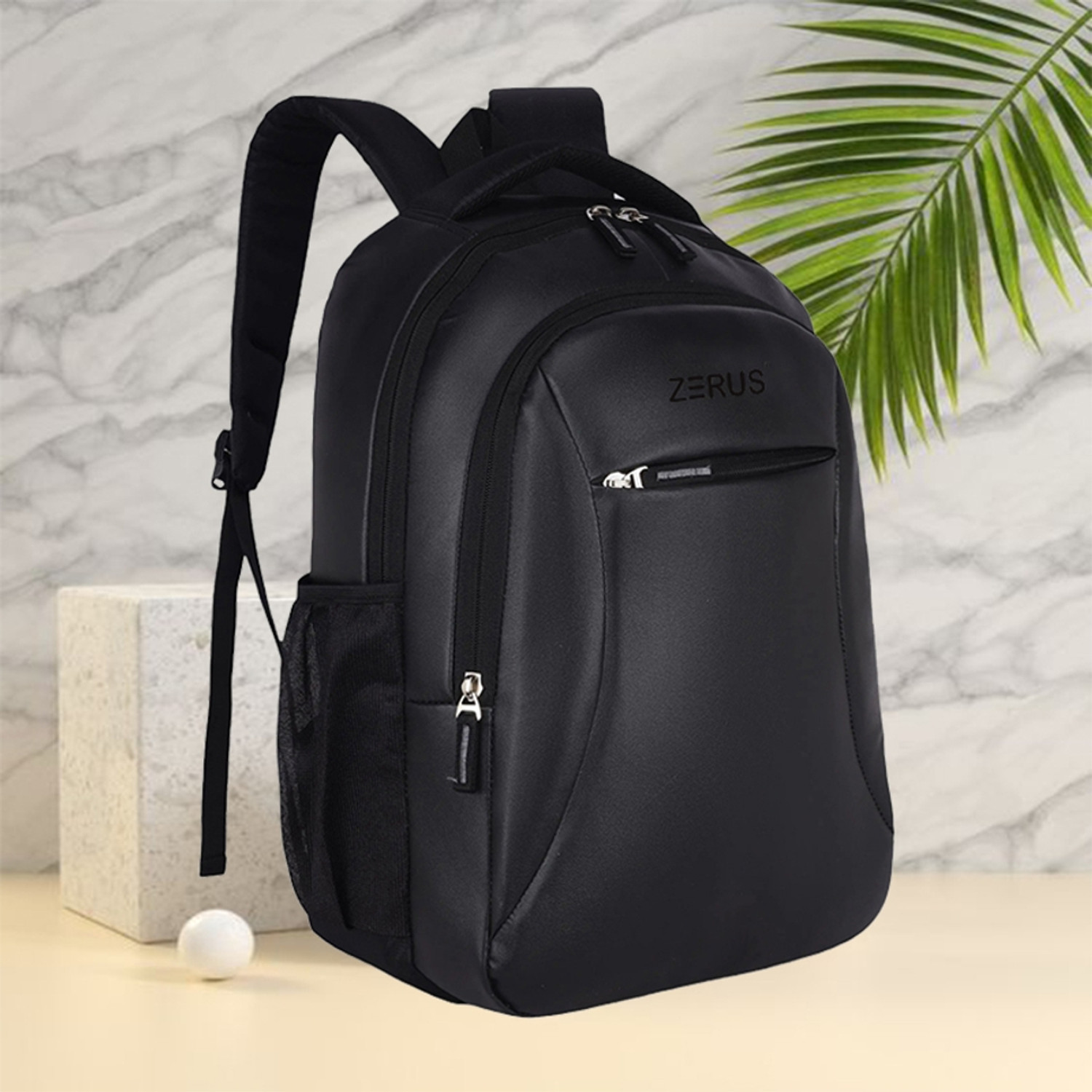 Image of ZERUS Leather Laptop Backpack Stylish Office College Travel Bag Water Resistant Waterproof School Bag (Black, 30 L)
