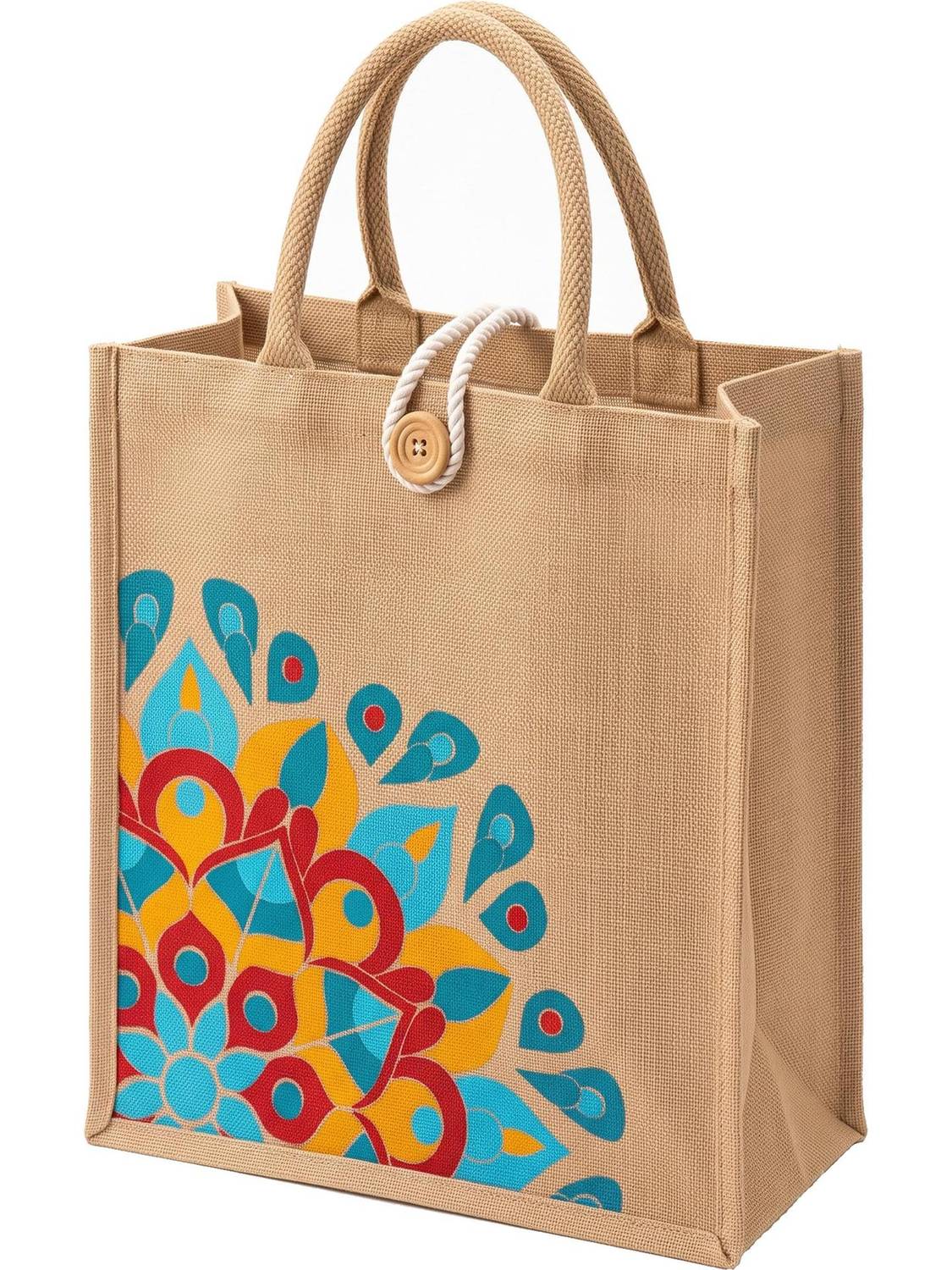 AVLUZ Natural Mandala Printed Jute Multipurpose Bag